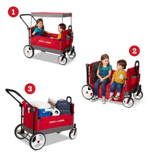 Load image into Gallery viewer, Radio Flyer Convertible Stroll N Wagon with 5 Point Harnesses, Rear Brake, Front Caster Wheels, 12 Inch Rear Wheels, and Push Pull Handle, Red
