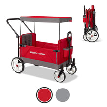 Load image into Gallery viewer, Radio Flyer Convertible Stroll N Wagon with 5 Point Harnesses, Rear Brake, Front Caster Wheels, 12 Inch Rear Wheels, and Push Pull Handle, Red
